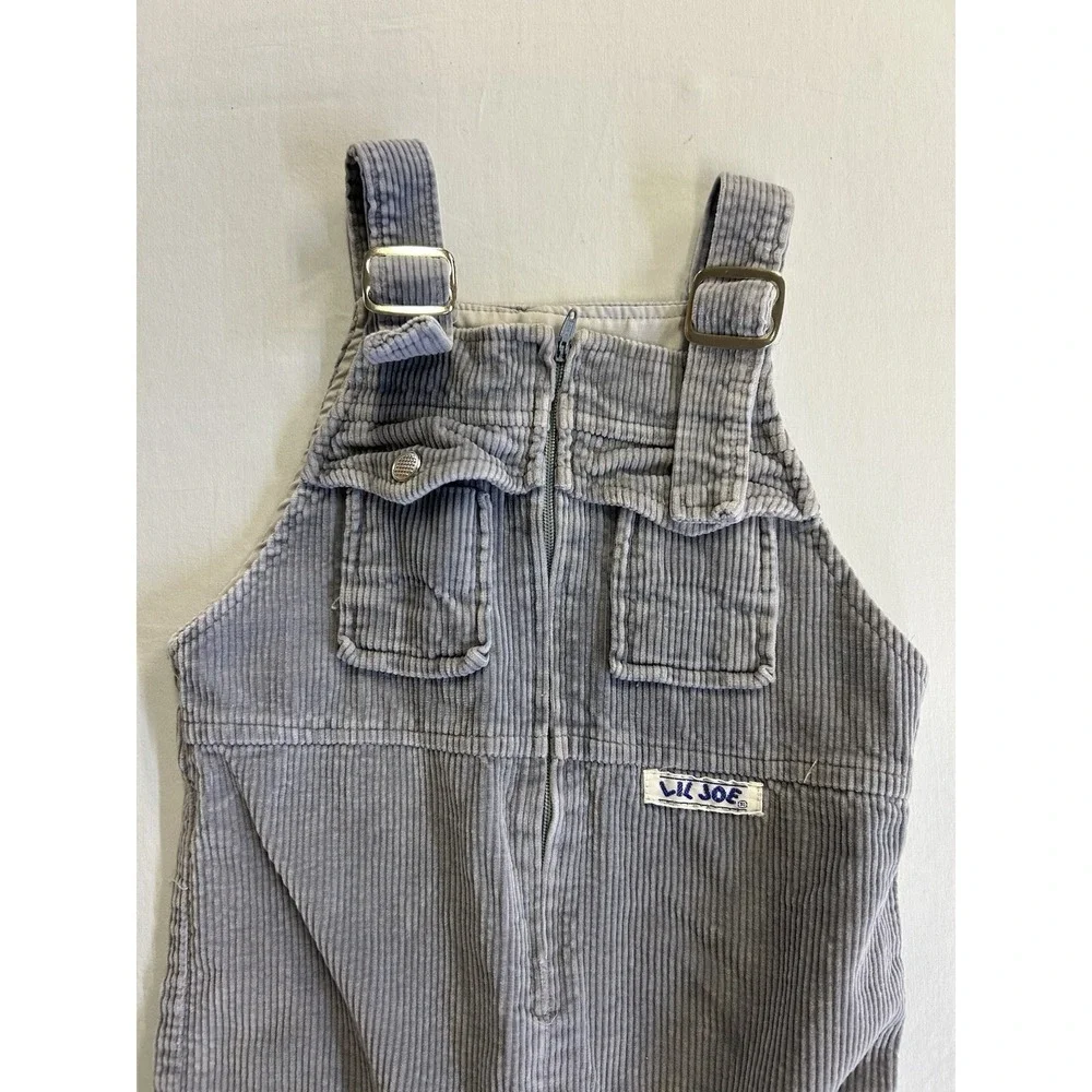 Vintage 80s 90s Lil Joe Gray Corduroy Overalls Toddler 2T Half Zip